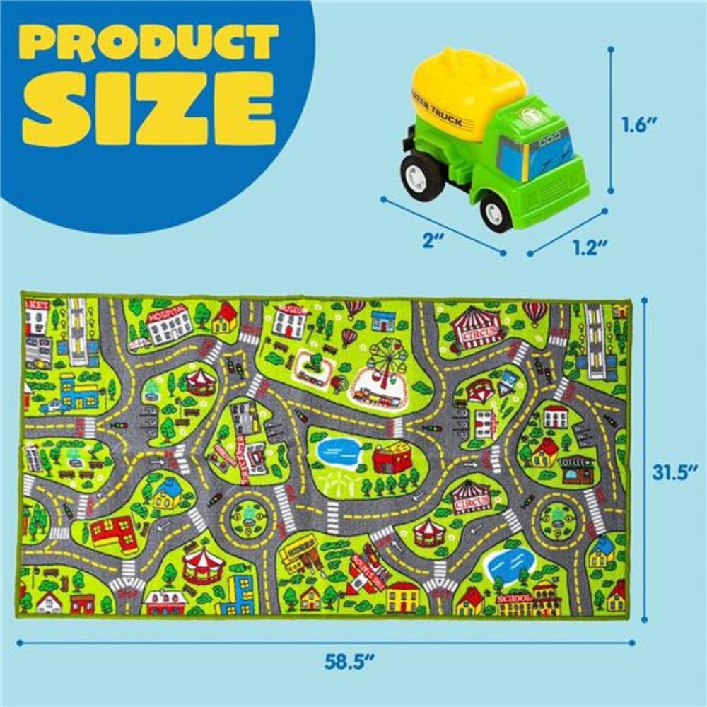 Kids Play Rugs12 Pull-Back Vehicle Set Durable Carpet Playmat Rug - Picture 3 of 8